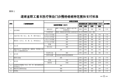 湖南省职工基本医疗保险门诊慢特病病种范围和医保支付标准