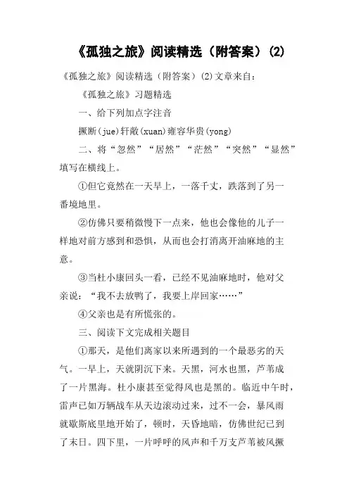 《孤独之旅》阅读附答案