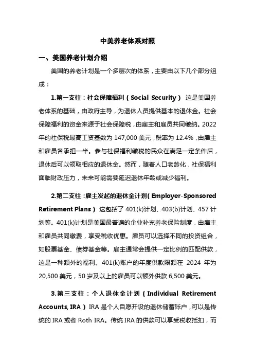 中美养老体系对照