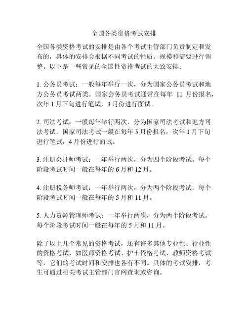 全国各类资格考试安排
