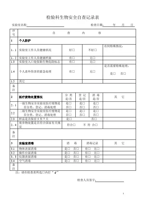 实验室生物安全自查记录表【范本模板】