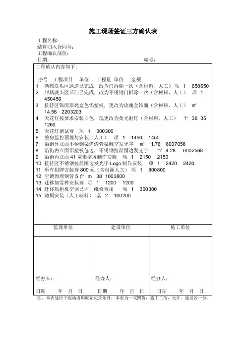 工程量三方确认表