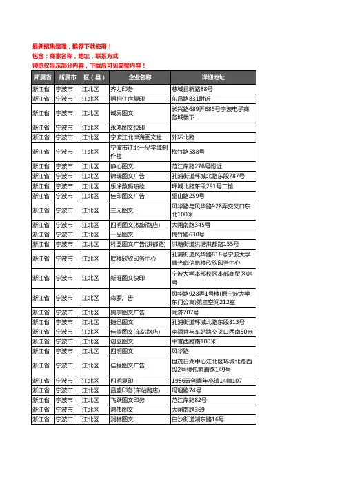 新版浙江省宁波市江北区打印企业公司商家户名录单联系方式地址大全41家