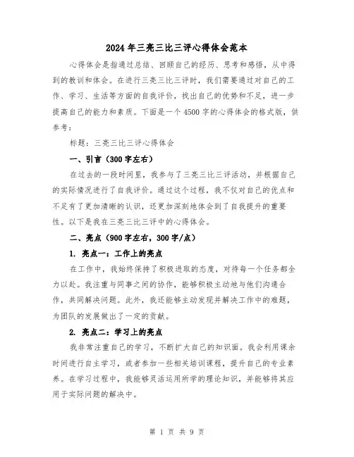 2024年三亮三比三评心得体会范本(三篇)