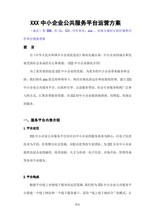 中小企业公共服务平台运营方案