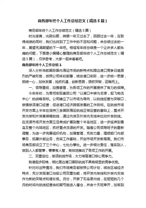 商务部年终个人工作总结范文（精选5篇）