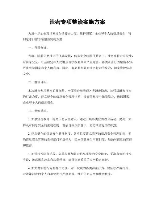 泄密专项整治实施方案
