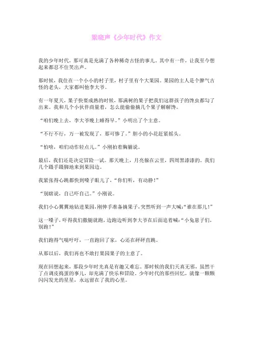 梁晓声《少年时代》作文