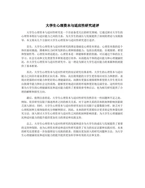 大学生心理资本与适应性研究述评