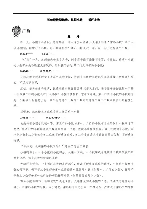 五年级数学培优：认识小数——循环小数
