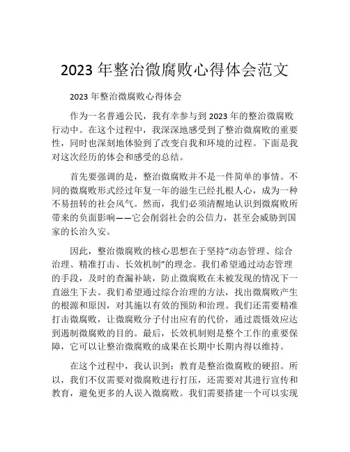 2023年整治微腐败心得体会范文