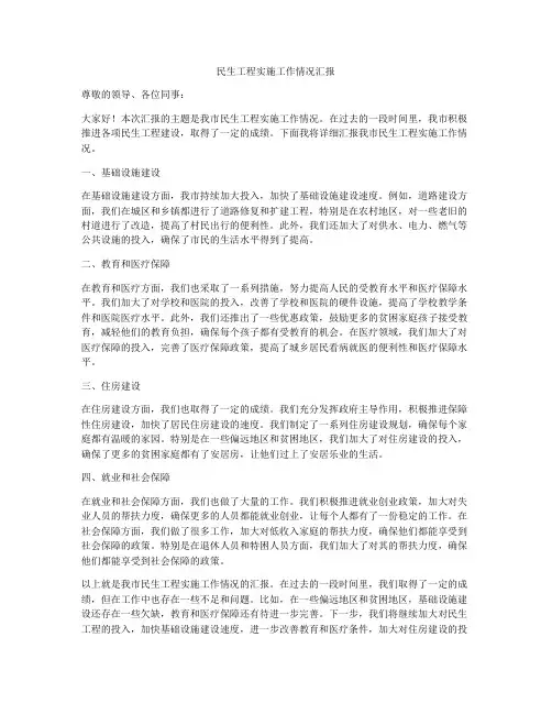民生工程实施工作情况汇报
