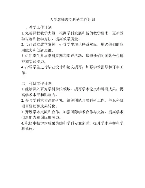 大学教师教学科研工作计划