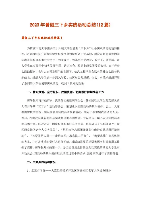 2023年暑假三下乡实践活动总结(12篇)