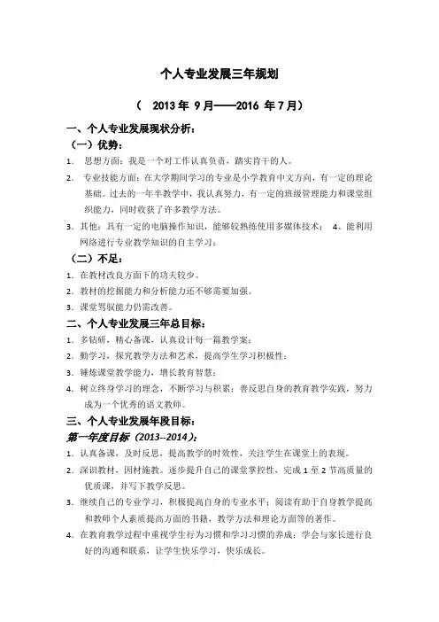 个人专业发展三年规划2013-2016