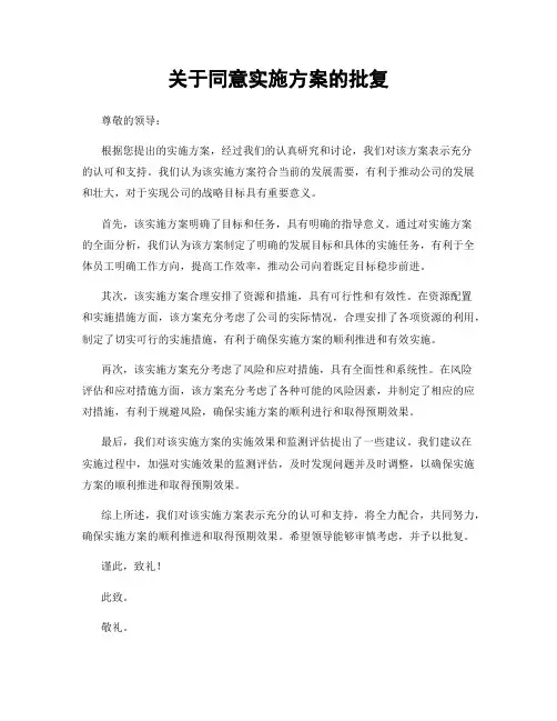 关于同意实施方案的批复