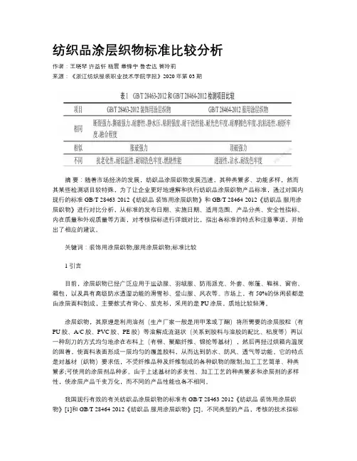 纺织品涂层织物标准比较分析