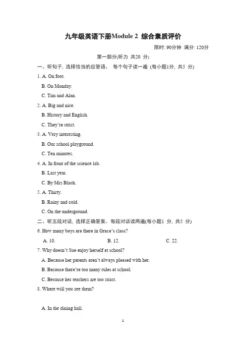 外研版九年级英语下册Module 2 综合素质评价 附答案