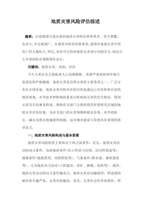 地质灾害风险评估综述