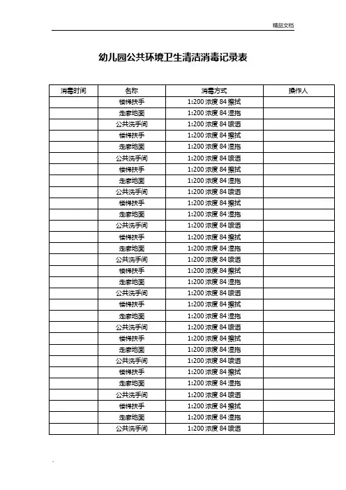 公共环境卫生清洁消毒记录表