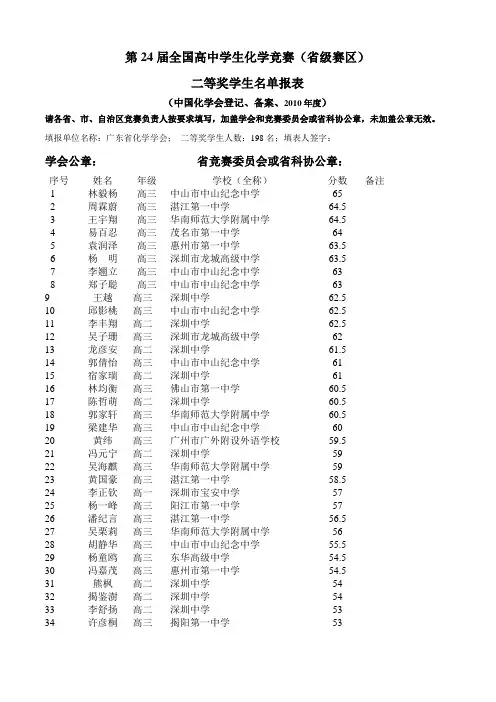 第21届全国高中学生化学竞赛(省级赛区)