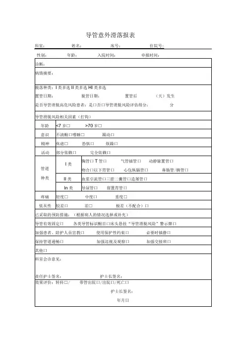 导管意外滑脱报表