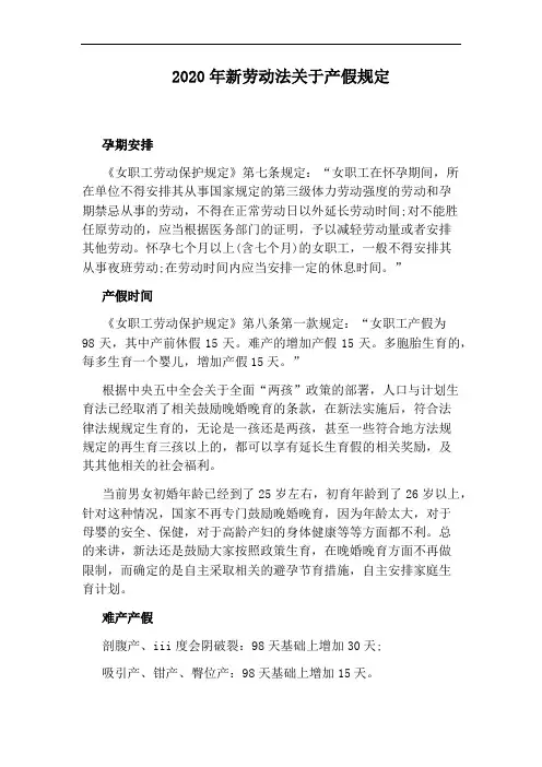 2020年新劳动法关于产假规定