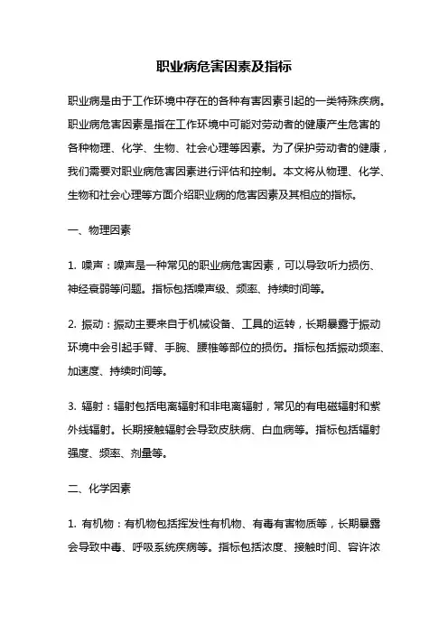 职业病危害因素及指标