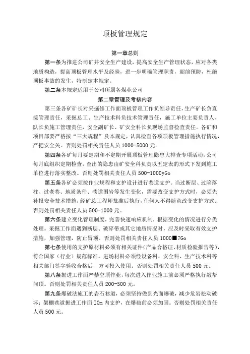 煤矿煤业公司顶板管理规定