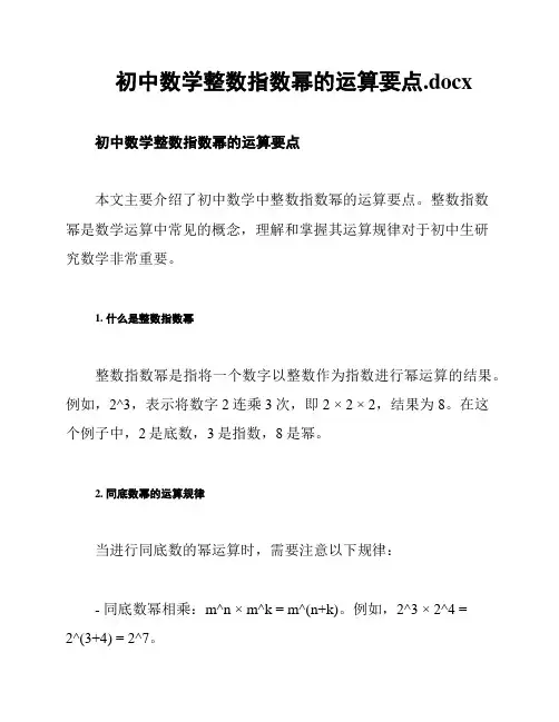 初中数学整数指数幂的运算要点