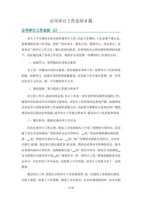 公司审计工作总结6篇