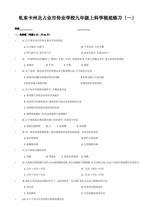 九年级科学上册 基础练习(一) 试题