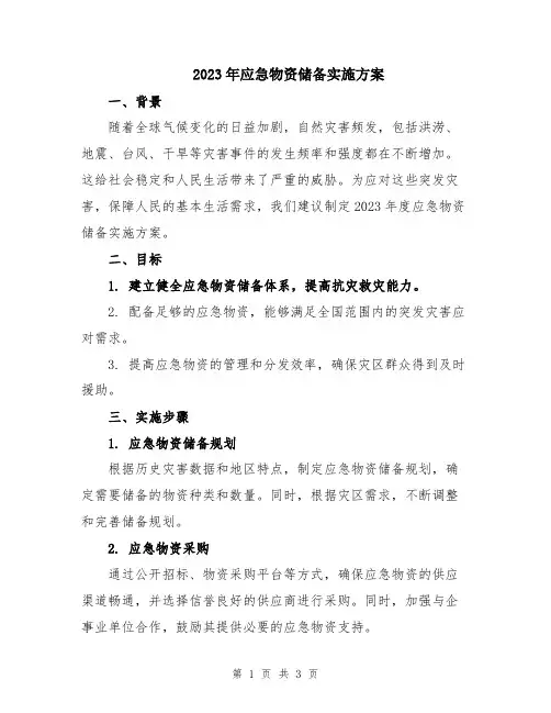 2023年应急物资储备实施方案