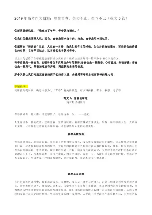 2019年高考作文预测：珍惜青春,努力不止,奋斗不已(范文5篇)