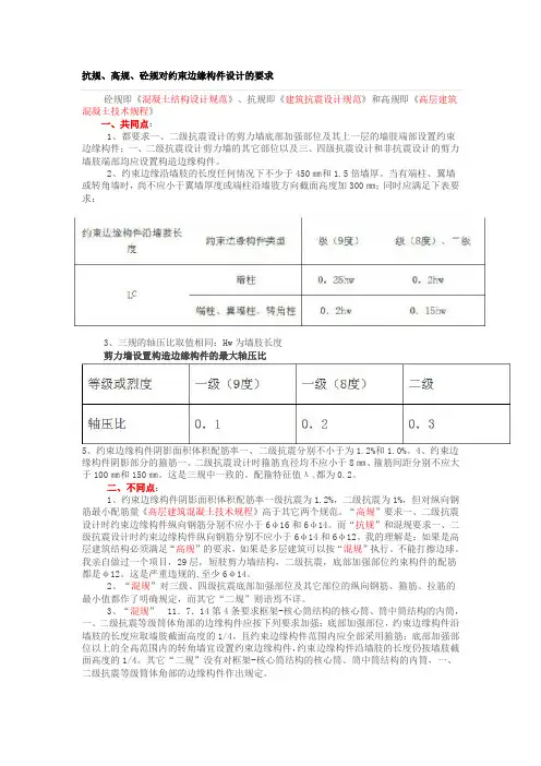抗规、高规、砼规对约束边缘构件设计要求