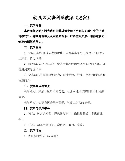 幼儿园大班科学教案《迷宫》