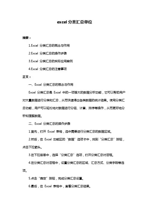 excel分类汇总单位