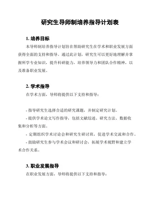 研究生导师制培养指导计划表