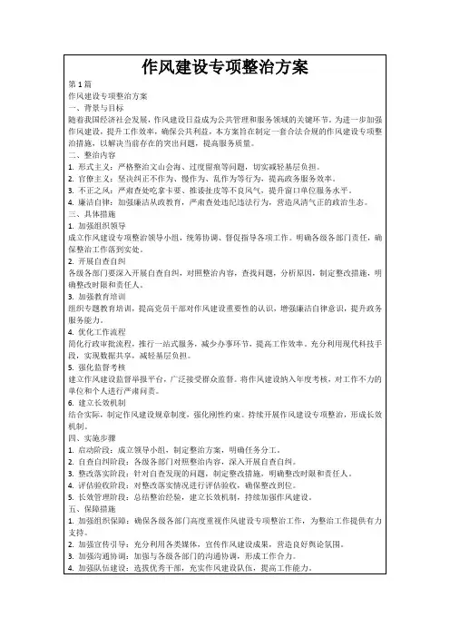 作风建设专项整治方案