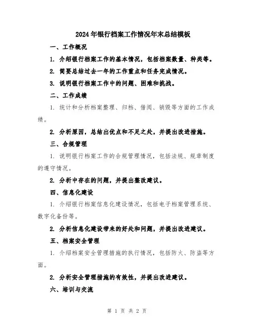 2024年银行档案工作情况年末总结模板