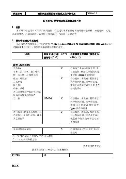 欧盟违禁物标准N2580-12