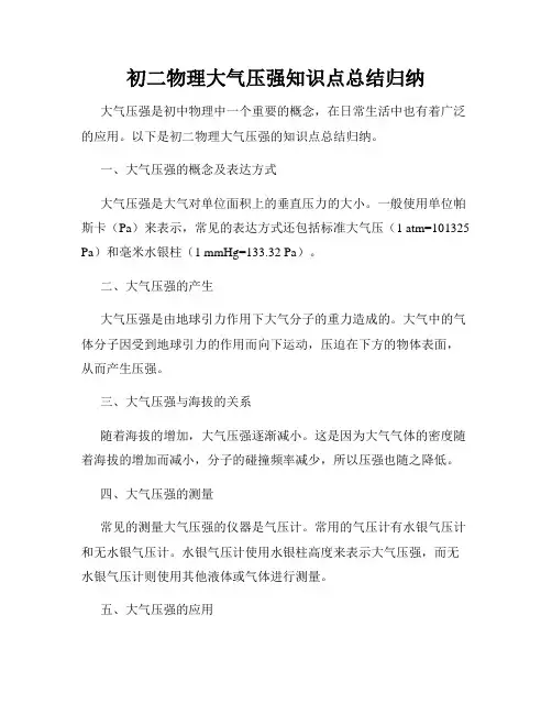 初二物理大气压强知识点总结归纳