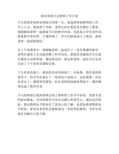 职业体验日记教师工作计划