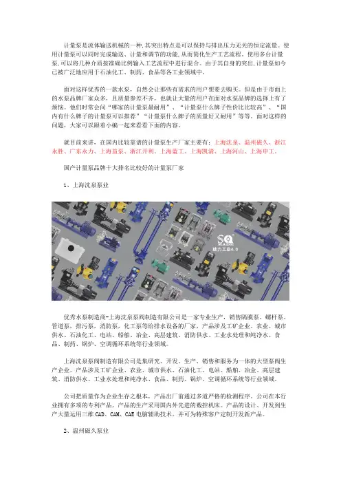 国产计量泵品牌十大排名比较好的计量泵厂家