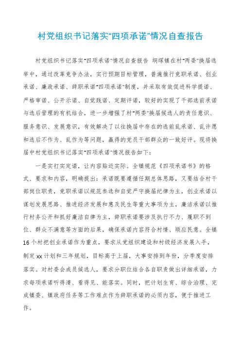 村党组织书记落实“四项承诺”情况自查报告