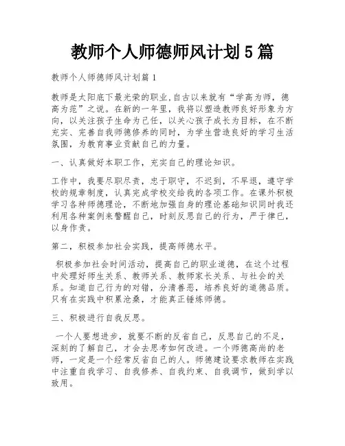 教师个人师德师风计划5篇