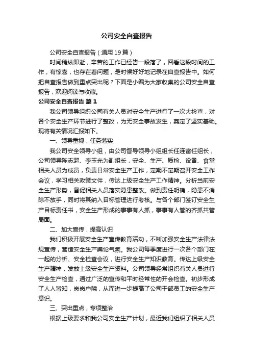 公司安全自查报告（通用19篇）