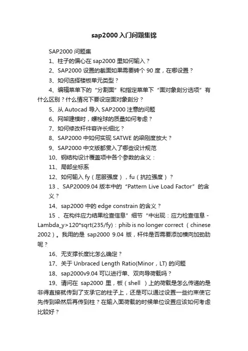 sap2000入门问题集锦