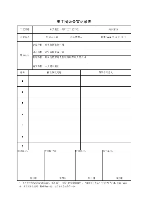 图纸会审记录表及设计交底记录表完整优秀版