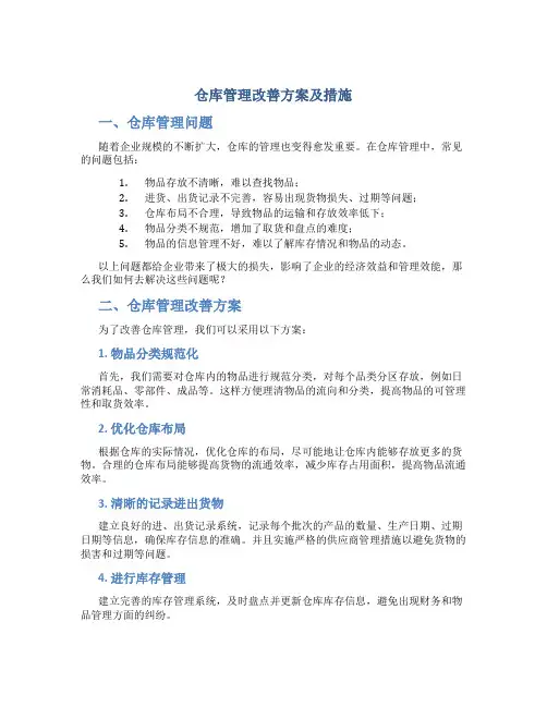 仓库管理改善方案及措施